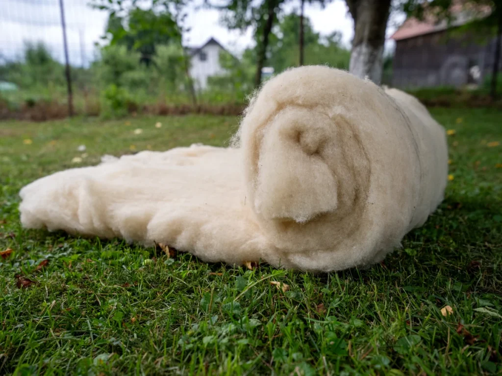 Izolație naturală Wool Wrap din lână de oaie, prezentată în rolă